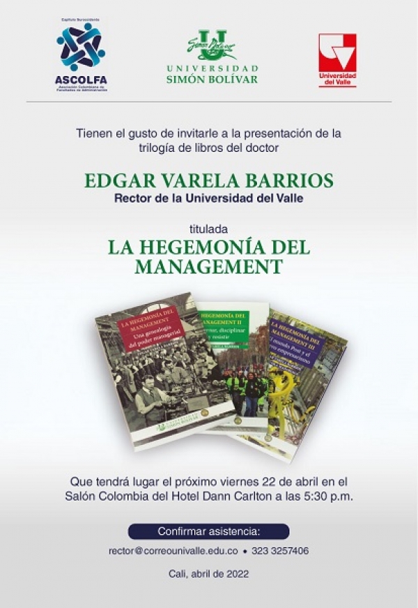 Hoy, rector Varela presenta trilog&iacute;a de libros sobre management