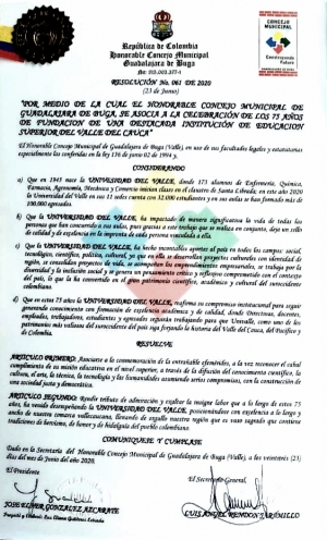 El Concejo Municipal de Buga celebra los 75 a&ntilde;os de Univalle