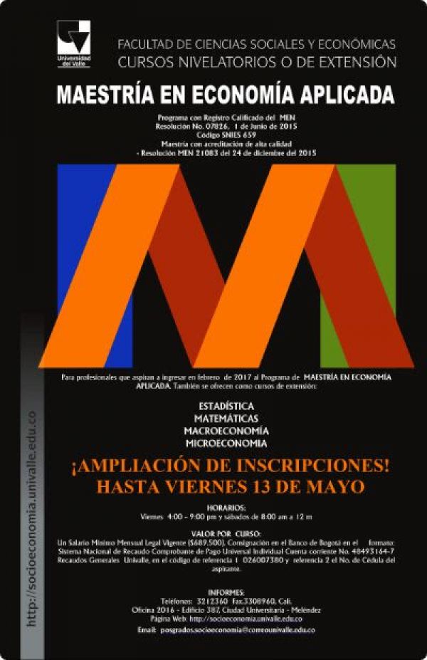 Inscripciones a Cursos Nivelatorios para la Maestr&iacute;a en Econom&iacute;a Aplicada